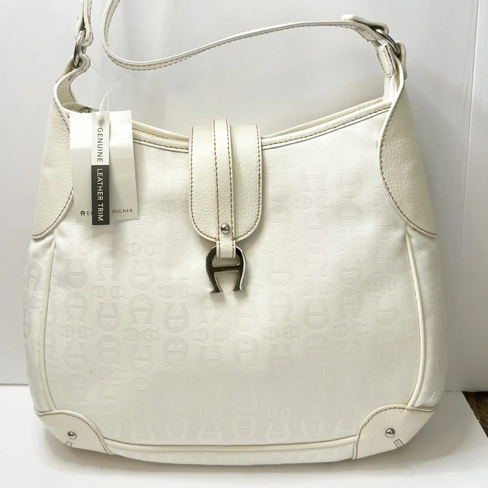NEW Vintage ETIENNE AIGNER Large Jaquard Leather Monogram Shoulder Bag Handbag